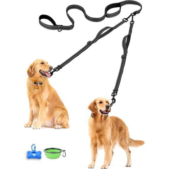 Double Dog Leash, No Tangle Dual Leash, Reflective Walking Training Lead - Picture 1 of 7